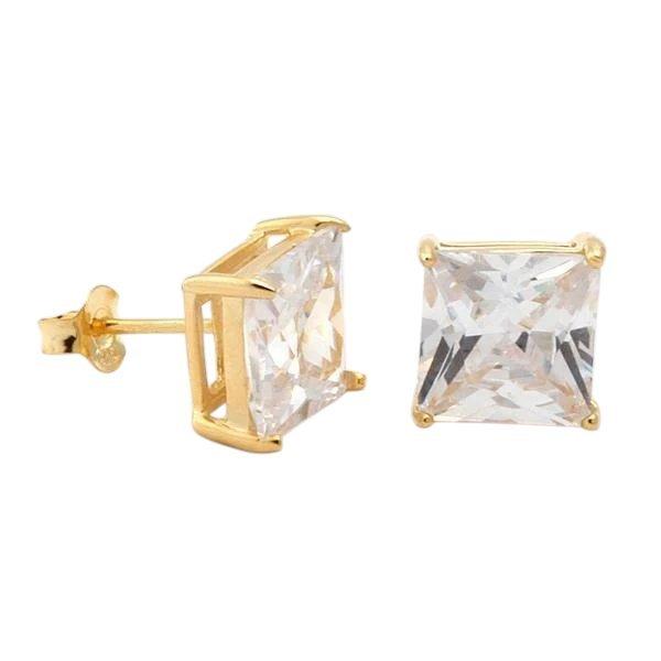 King Ice Princess-Cut Solid Gold Stud Earrings - Solid Gold - GOLD/GREEN